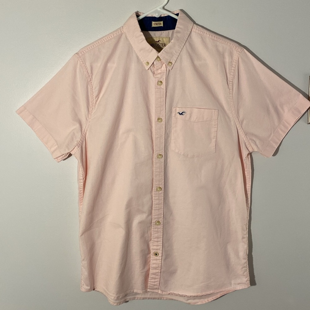 Hollister Stretch Men’s Large Pink Casual Button Down Short Sleeve Shirt